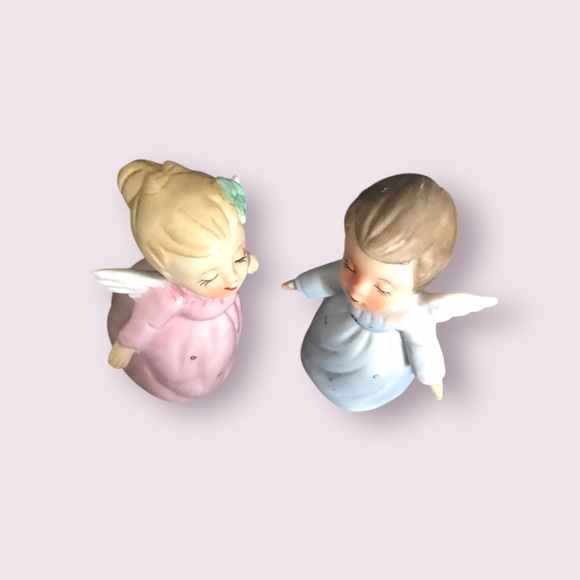 Boy and Girl KISSING ANGELS Porcelain Figurines Vintage Japan 4” Blue Pink - Picture 4 of 10